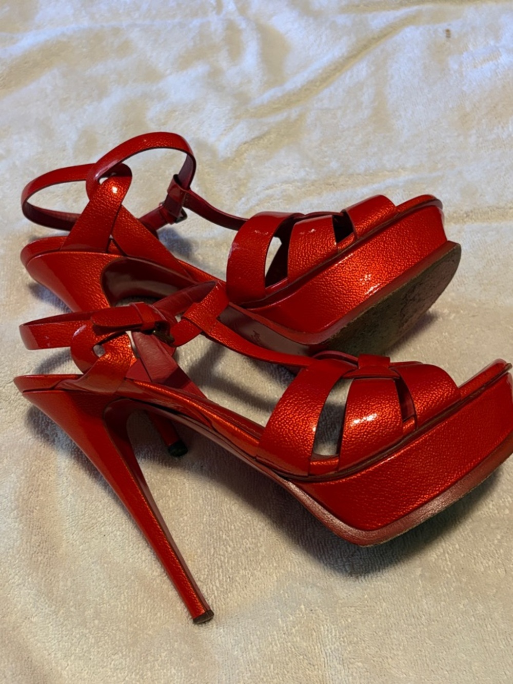 Yves Saint Laurent Red Patent Leather Platform Sandals